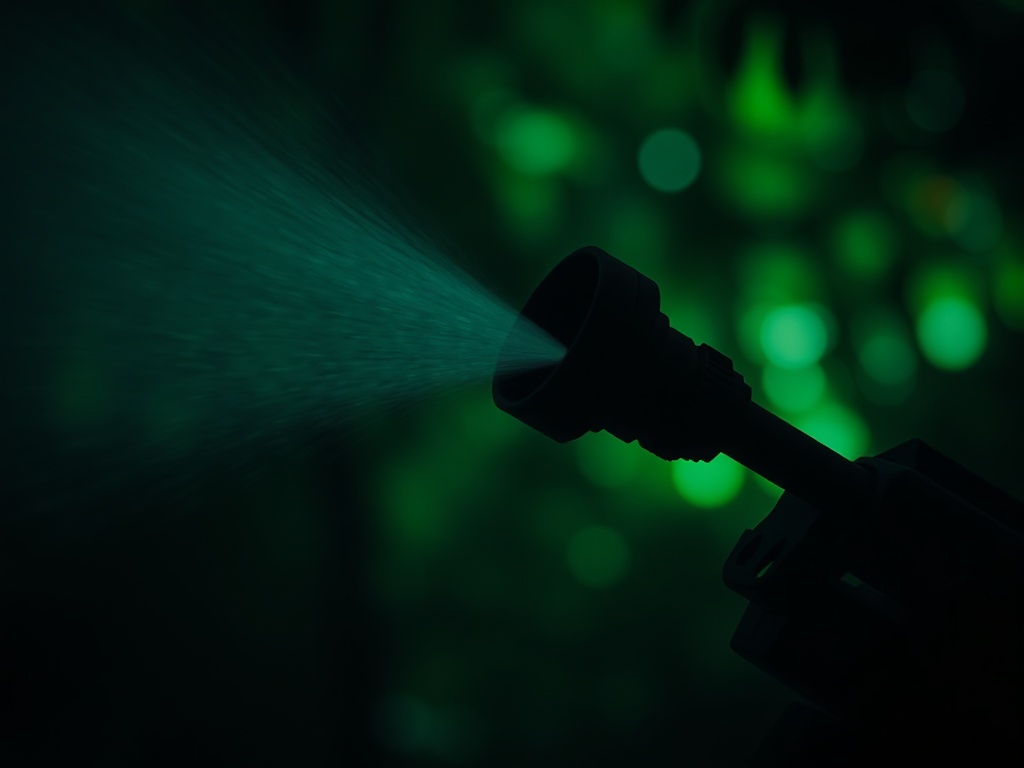 Precision mist application in dark tropical foliage